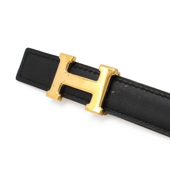 Hermes Mini H Belt H Buckle Reversible Leather Black Brown #65 Gold Hardware □B - Picture 3 of 6